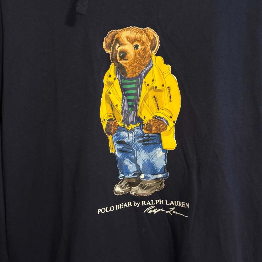 NWOT Polo Ralph Lauren Navy Jersey Polo Bear Graphic Hooded T-Shirt Large - Picture 3 of 10